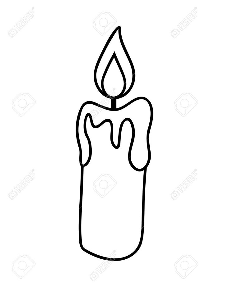 a black and white line drawing of a candle with melted wax on it stock photo