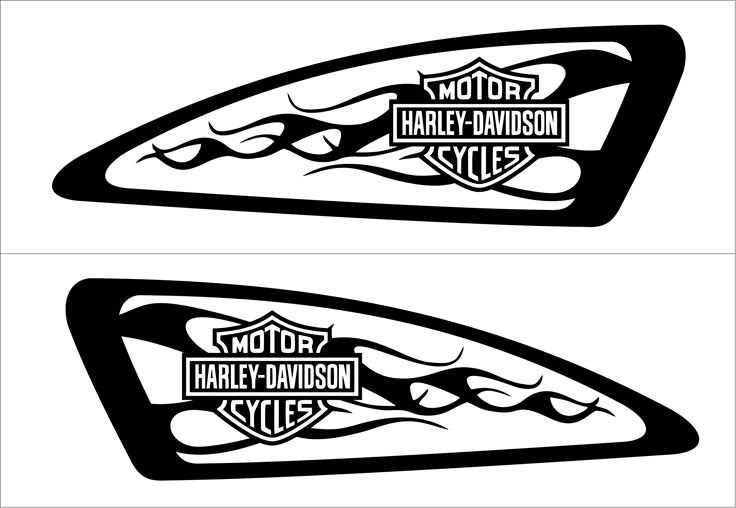 two black and white logos for harley davidson motorcycle parts, with the words motor harley davidson on