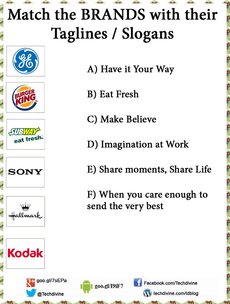 an advertisement for the brands with their taglines and slogans on it, including logos