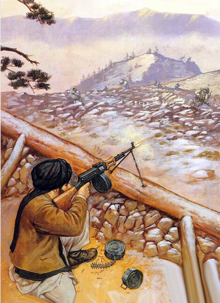 a painting of a man looking through a telescope at something in the distance with mountains in the background