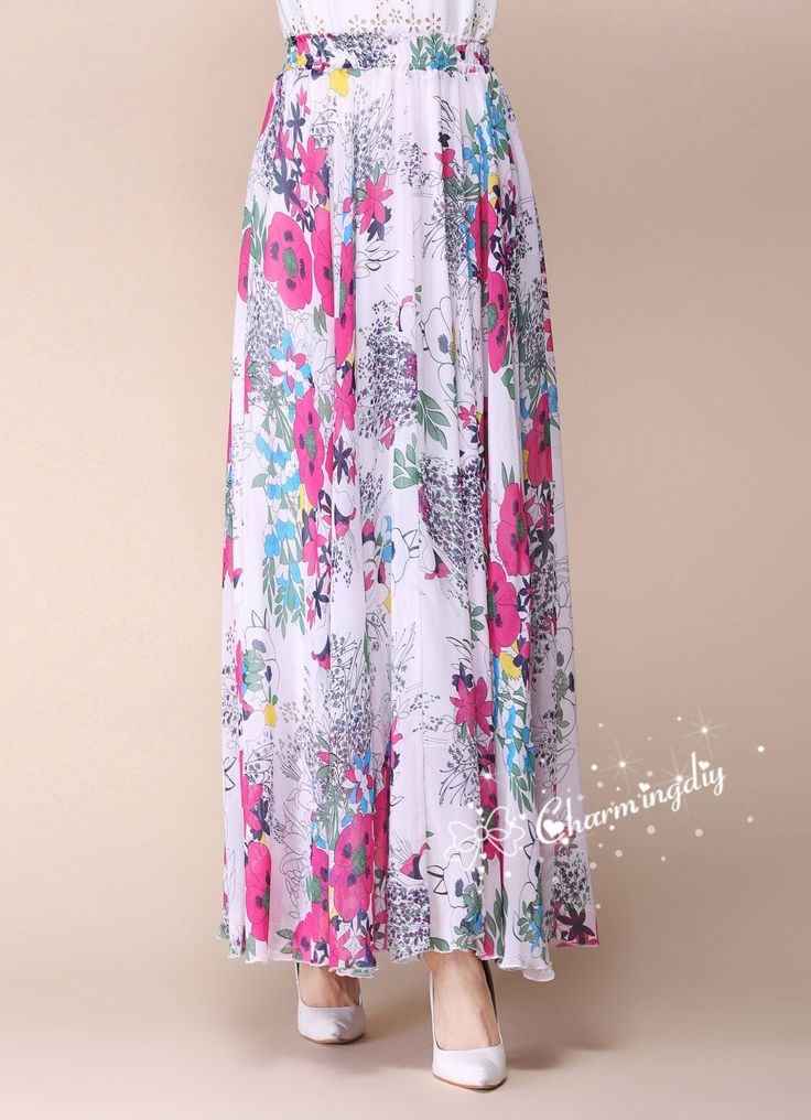 Rosy Flower Chiffon Skirt Long Maxi Sundress Beachdress Holiday Dress Women Summer Pleat Dress Beach Skirt Plus Size Dresses Detail Info: ❤ Color: as picture, rosy flower. More color choice link: https://www.etsy.com/listing/213656440/chiffon-dress-color-card?ref=shop_home_feat_1 you just note the color you want with order, we will make according to your note. ❤ Material: Chiffon Waist 60-100cm, Please choose the length according to your height! Please note your waist size with your order, thank Summer Chiffon Dress For Garden Party, Spring Beach Dress In Chiffon, Floral Print Maxi Dress For Spring Beach Party, Summer Chiffon Maxi Dress For Day Out, Bohemian Chiffon Beach Dress For Summer, Bohemian Skirt For Spring Beach Party, Bohemian Chiffon Dress For Summer Garden Party, Spring Beach Flowy Skirt, Summer Chiffon Maxi Dress For Beach Party