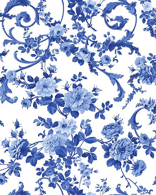 a blue and white floral wallpaper pattern