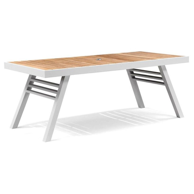 a white desk with a wooden top and metal legs, against a white background the table is shaped like a ladder