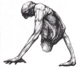 a black and white drawing of a man doing a handstand