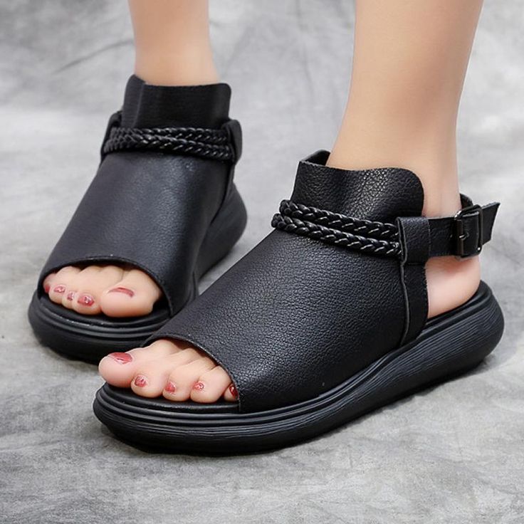 This modern leather sandal gives you on-trend style every time. With an adjustable buckle and flexible sole for your comfort, perfect for gorgeous summer style. Item Code:1337335513192Item Type: Women ShoesMain Material: CowhideStyle: Casual,ClassicSeason: Summer,AutumnHeel Type:FlatUpper Material:Cow LeatherOutsole Material:RubberInsole Material:LeatherLining Material:PUHeel Height:Low (3cm)Fit: The size maybe be a little small,it is suggested to buy a larger size.Popular elements: Casual,Fish Women Flat Sandals, Modern Sandals, Womens Shoes High Heels, Trend Style, Comfy Shoes, Womens Sandals Flat, Summer Ready, Casual Sandals, Womens Shoes Wedges