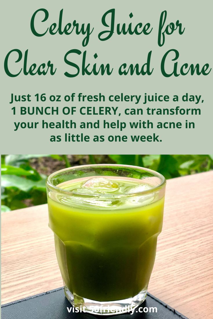 a green drink with the words celery juice for clear skin and acne