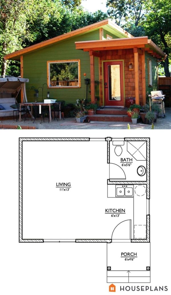 a small house with the floor plan for it