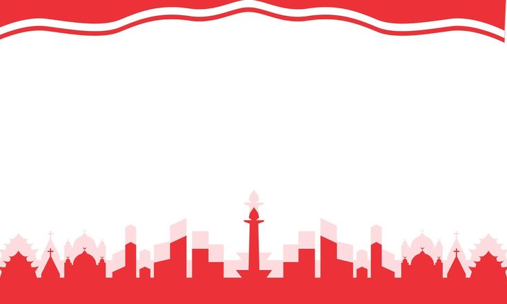 a red and white cityscape with trees in the foreground, on a white background