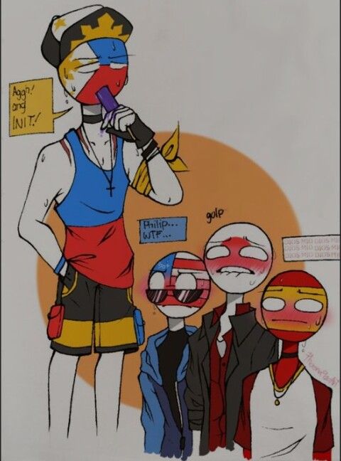 a drawing of three people with masks on their faces and one person holding a microphone