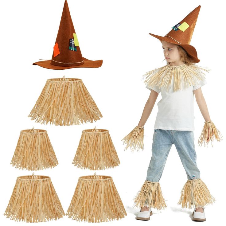 PRICES MAY VARY. Perfect Prop. Each purchase includes a Halloween Straw Scarecrow Costume Set containing 6 pcs. The Set features a Neck Straw, 2 Foot Straws, 2 Hand Straws, and a Hat. With these components, you'll have everything you need to complete your scarecrow ensemble. Unique Design. The scarecrow costume set is designed to replicate the traditional look of a scarecrow, featuring straw elements that add an authentic touch to your costume. The Neck Straw, Foot Straws, and Hand Straws provid Halloween Scarecrow Costume, Scarecrow Cosplay, Scarecrow Character, Skirt For Kids, Halloween Straws, Scarecrow Hat, Halloween Party Accessories, Scarecrow Costume, Onesie Costumes