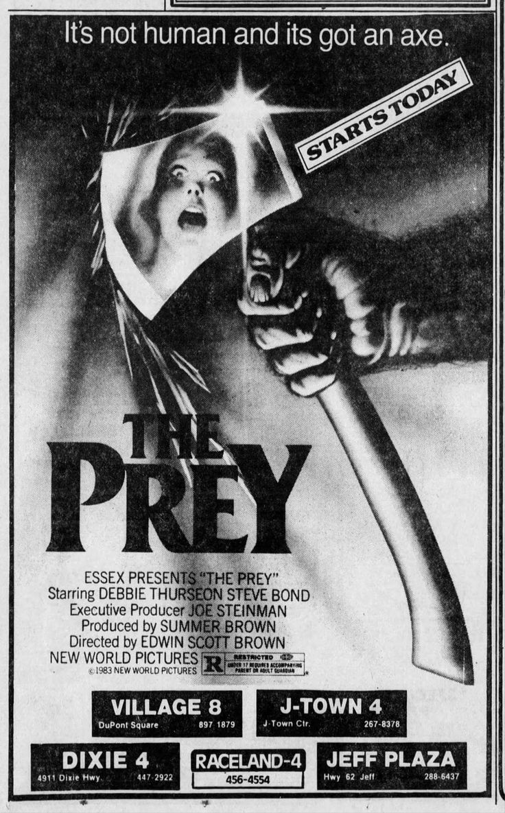 an old movie poster for the prey starring in it's own film, which features a woman holding a hammer