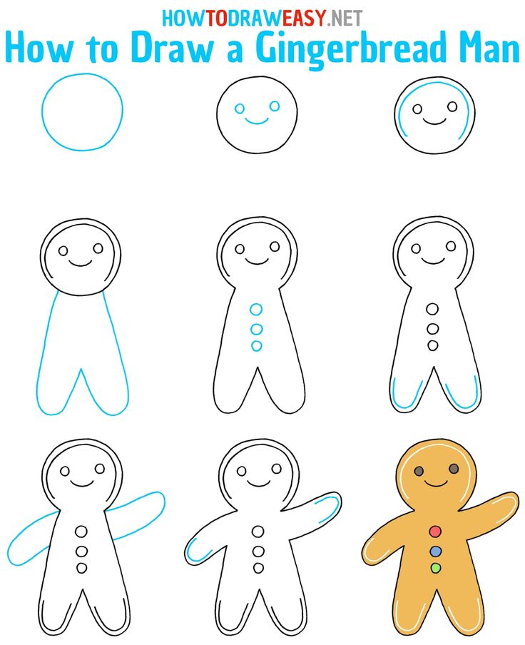 how to draw a gingerbread man for kids with easy step - by - step instructions