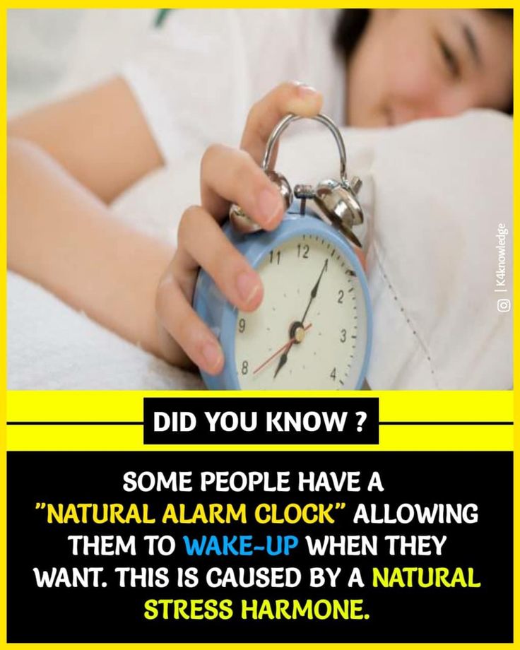 a woman laying in bed with an alarm clock next to her face and the caption did you know? some people have a natural alarm clock allowing them to wake - up when they want