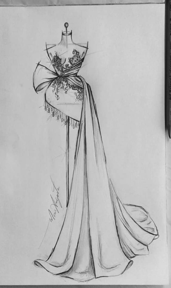 a drawing of a dress with a crown on it