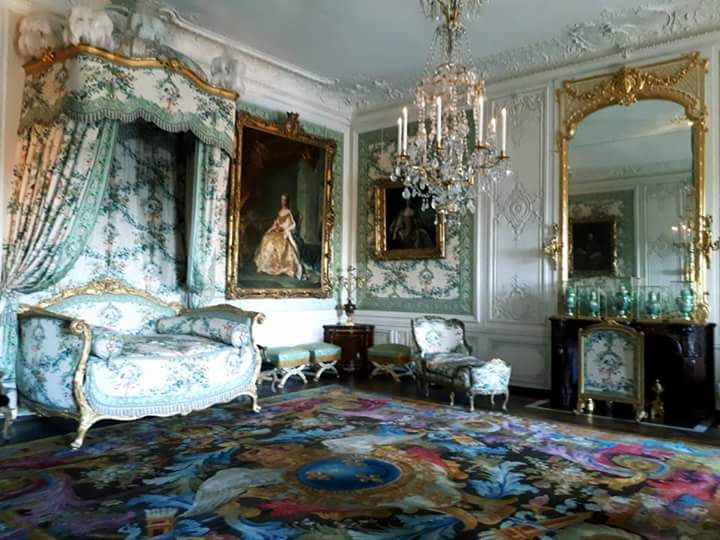 an ornately decorated living room with chandelier