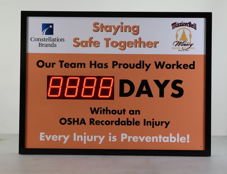 a sign that says, our team has proudly worked without an osha recordable injury every injury is preventable