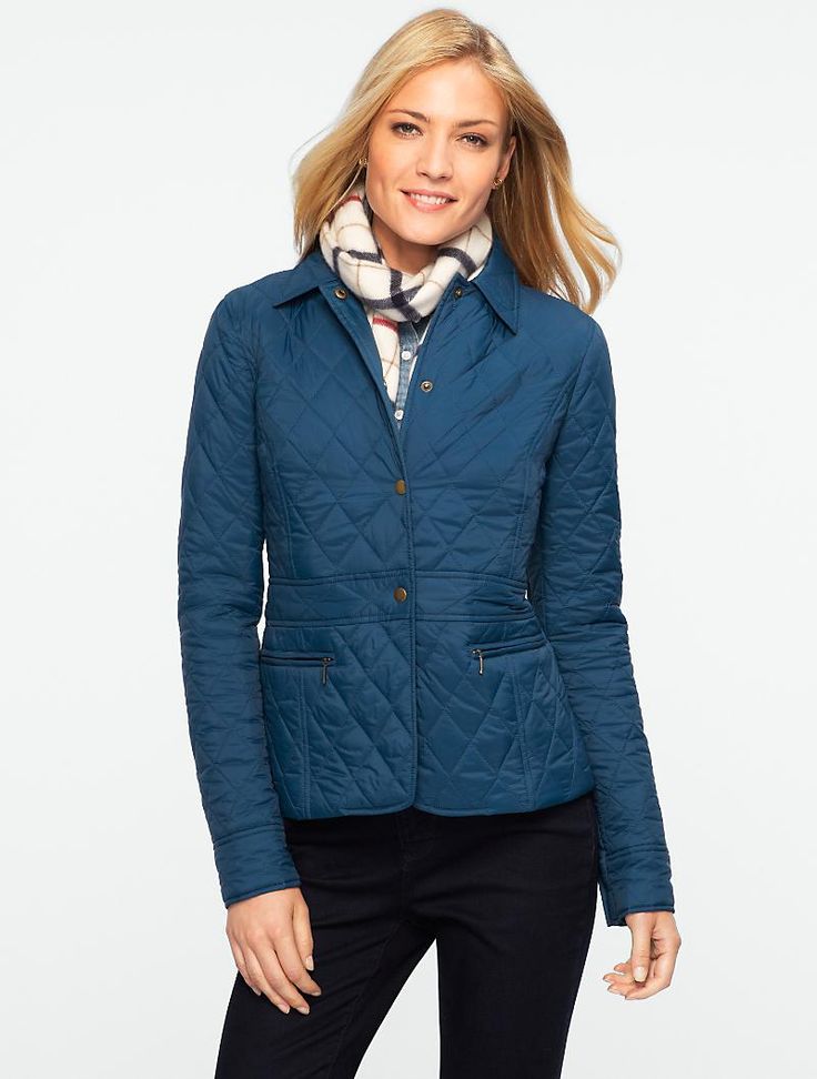 Talbots - Snap-Front Quilted Jacket | Coats and Outerwear | Misses ~~  I have this jacket in XS & S up for sale on my eBay site;  victor-and-mia Talbots Outfits, Plus Size Petite, Mediterranean Blue, Sale Clothing, Clothing Apparel, Quilted Jacket, Grey Fashion, Clothing For Women, Modern Classic