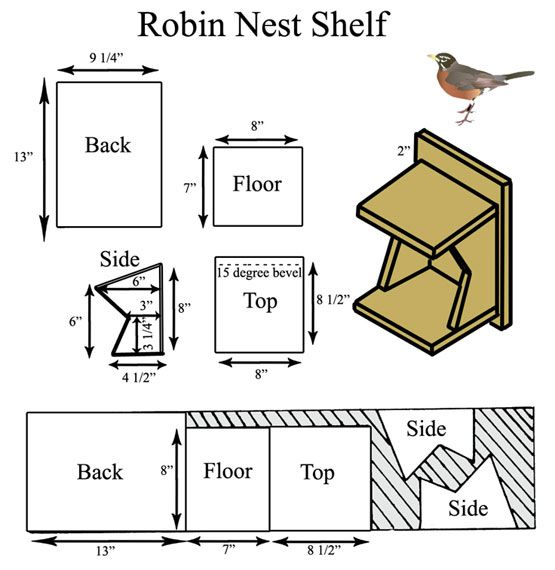 the floor plan for robin nest shelf is shown with measurements and instructions to build it