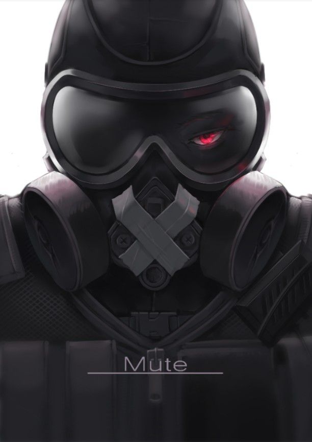 a man in a gas mask and goggles with the words mute on it