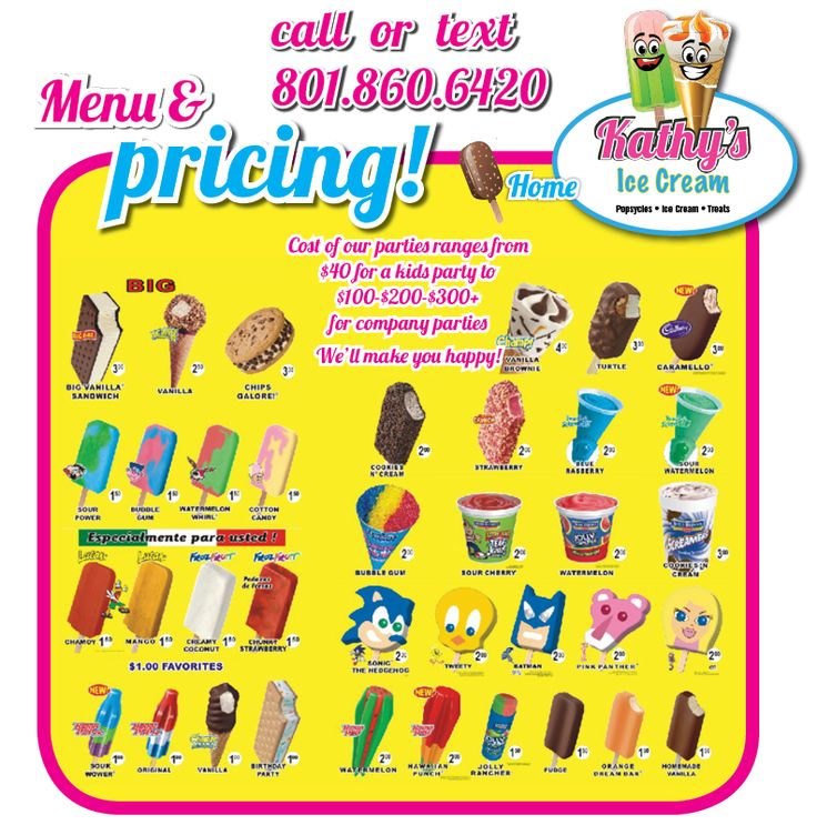 the menu for an ice cream shop