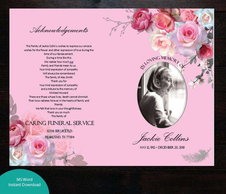 Pink Roses Printable Memorial Program Printable Funeral | Etsy in 2021 ...