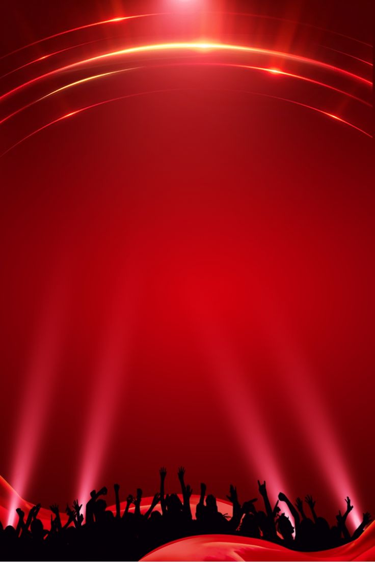 a group of people standing in front of a red background with lights and beams on it