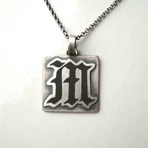 Gothic Letter M Initial Necklace Monogram Pendant M Initial Necklace, M Initial, Monogram Pendant, Letter M, Tag Necklace, Initial Necklace, Dog Tags, Dog Tag Necklace, Initials