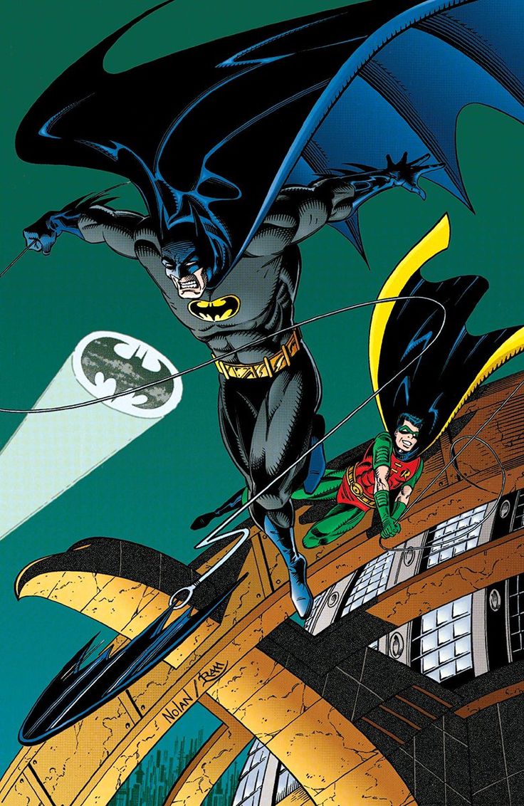 batman and robin wayne flying over the city