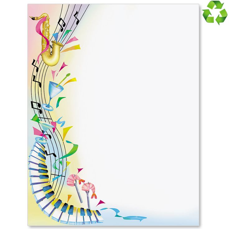 a sheet of paper with music notes and musical symbols on the border, as well as a green rectangle