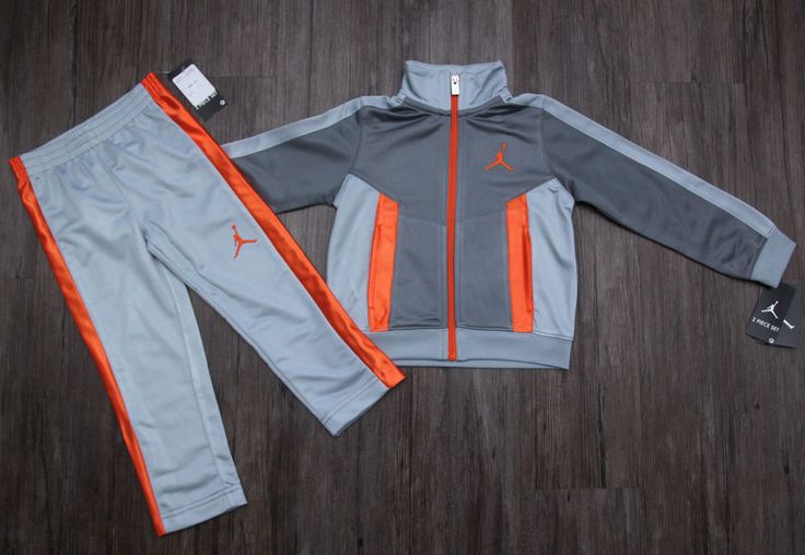 Air Jordan Toddler Boy 2 Piece Jogging Set~Tracksuit ~ Gray & Orange ~ Jumpman ~ #Jordan #ToddlerBoy # JoggingSet # TrackSuit #Jumpman Neon Orange, Black Orange, Toddler Boys, Nike Jacket, Orange Black, Motorcycle Jacket, Air Jordan, 2 Piece, Jogging