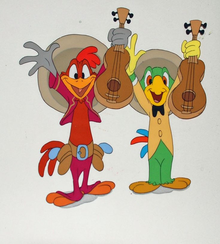 two cartoon characters are holding up their guitars