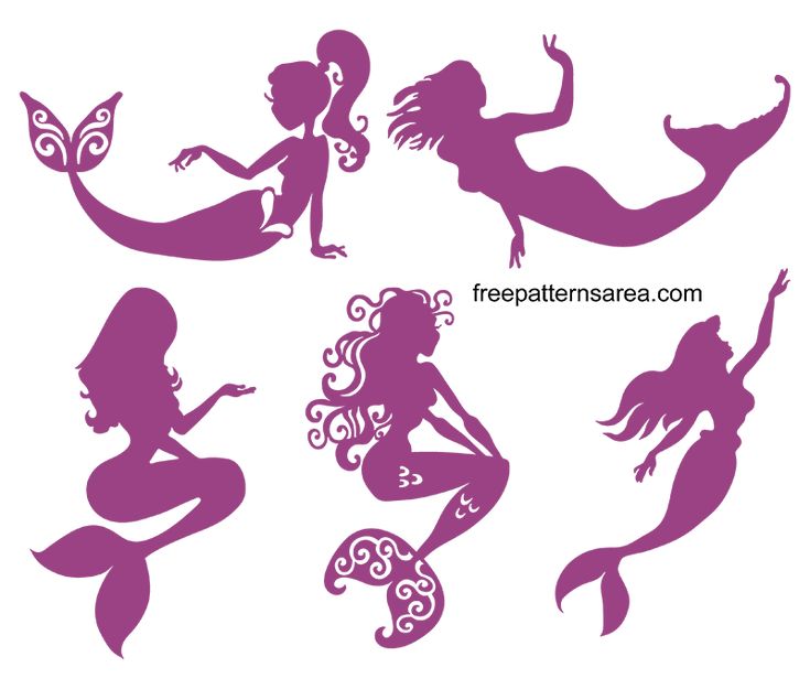 the silhouettes of mermaids are shown in different styles and colors, including purple