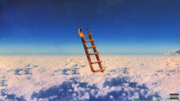 a ladder in the sky with clouds below