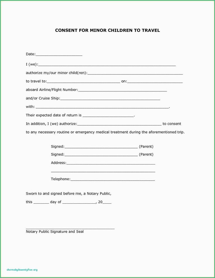 a child's travel form is shown in this document, which contains information for children to travel