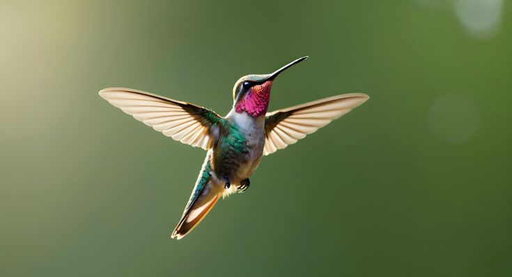 a hummingbird flying in the air with its wings spread