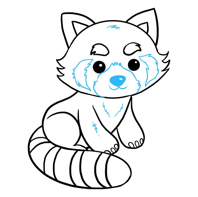 a drawing of a raccoon with blue eyes