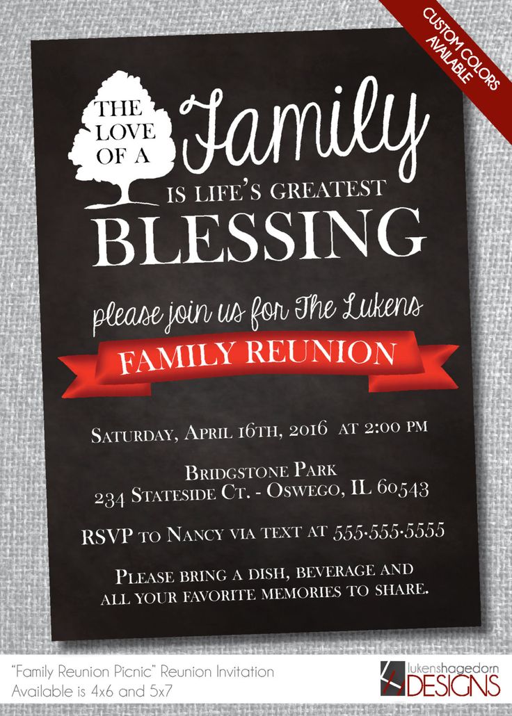 this is an image of a chalkboard family blessing card with red ribbon on it