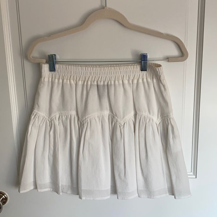 Never Worn, Flowy, Scallop Patterned, White Skirt White Flowy Mini Skirt For Beach, White Flowy A-line Skirt, White Flowy Mini Pleated Skirt, White Flowy Cotton Mini Skirt, White A-line Flowy Mini Skirt, White Skirts, Womens Skirt, Mini Skirts, White