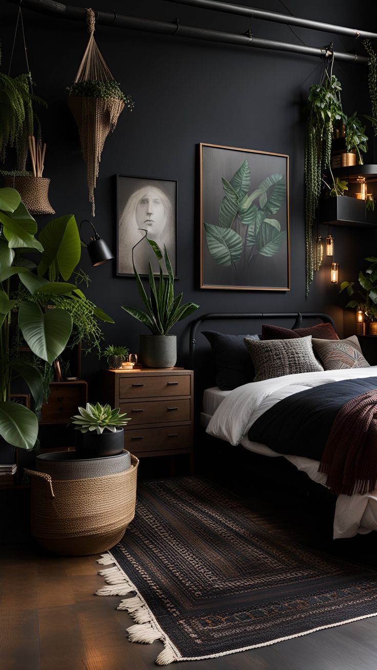 Moody chic, elegant coziness. #DarkHomeDecor #IntimateSpaces | Bedroom ...