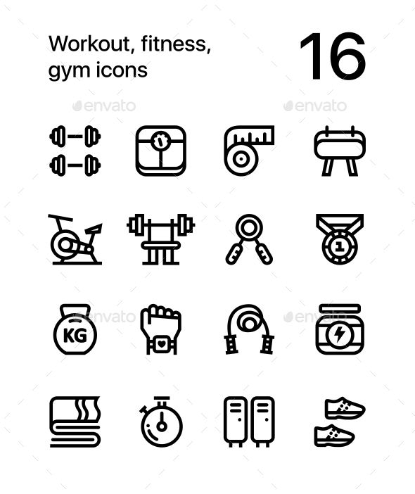 a set of gym related icons in black and white