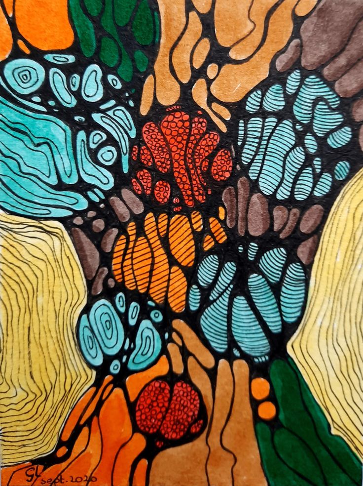 a painting with many different colors and shapes