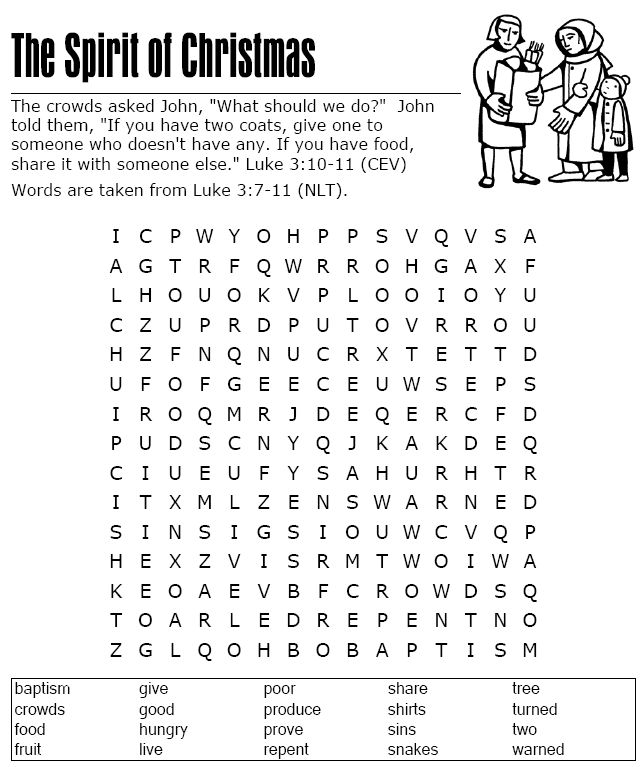 the spirit of christmas word search printable worksheet for kids and adults with answers