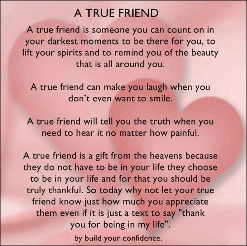 a true friend poem with two hearts in the middle and one heart on it's side