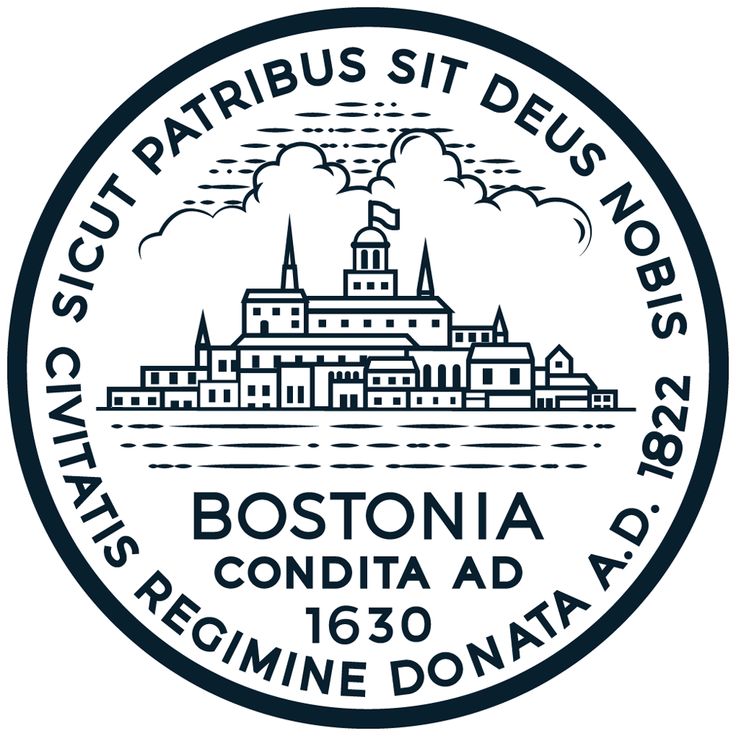 the seal for boston, usa is shown in this black and white image with text that reads