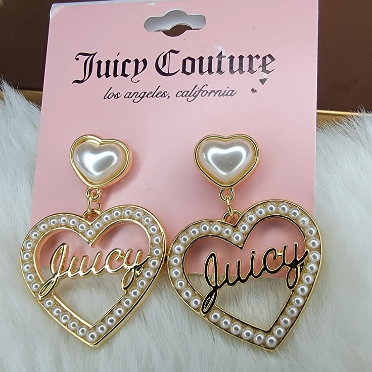 Juicy Couture Pearl Heart Shape Earrings White Heart Drop Earrings For Party, Trendy White Heart-shaped Earrings, Chic White Heart-shaped Earrings, White Heart Charm Earrings For Party, Cute White Heart Earrings For Party, Trendy White Heart Earrings For Party, Mani Core, Couture Earrings, Juicy Couture Earrings