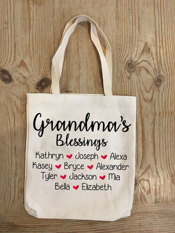 a white bag with the words grandma's blessing printed on it