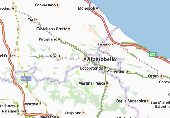 a map showing the location of alberobeelloo in northern italy and surrounding towns