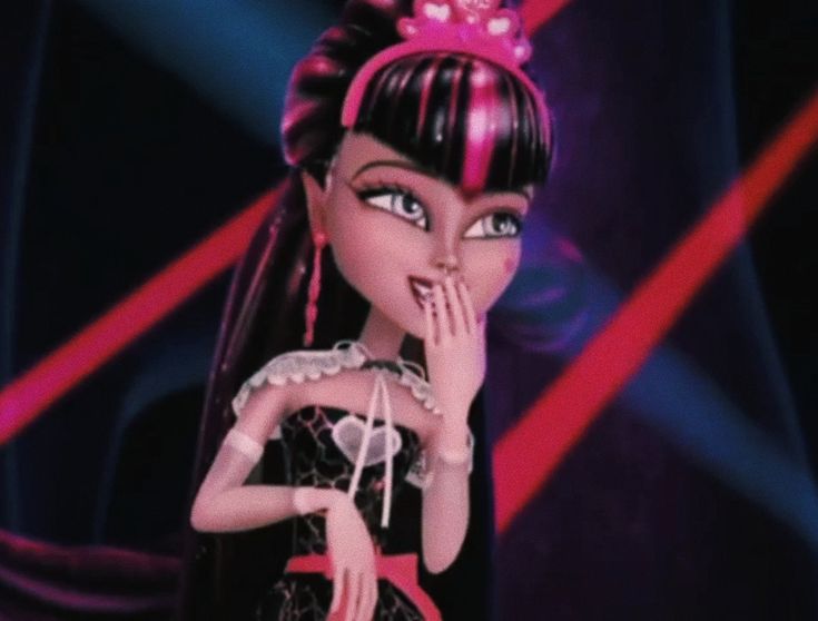 an animated image of a woman with long hair wearing a tiara and holding her hand to her face