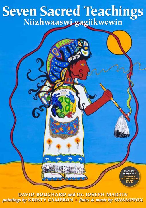 the book seven sacred teachings with an image of a woman in native clothing holding a pipe