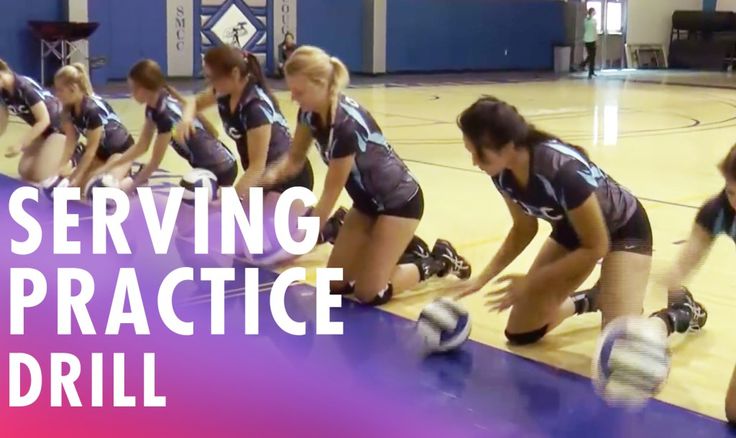 a group of girls in uniform playing volleyball on a court with the words serving practice drill